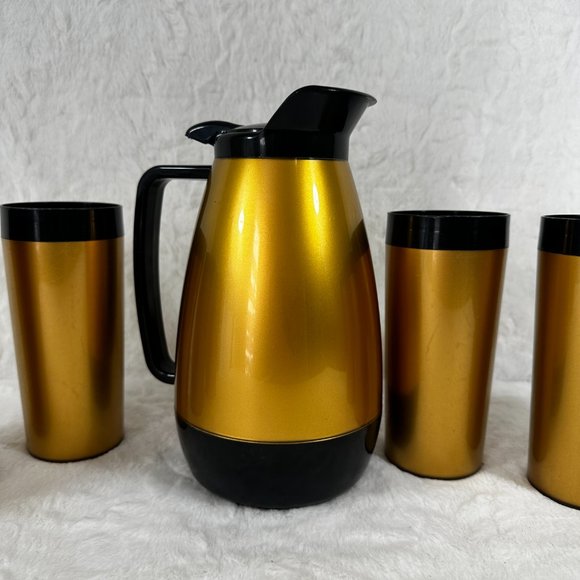 Vintage Thermo Serv Coffee Set Carafe with 6 Tumblers Mid Century Modern Must - Picture 2 of 10